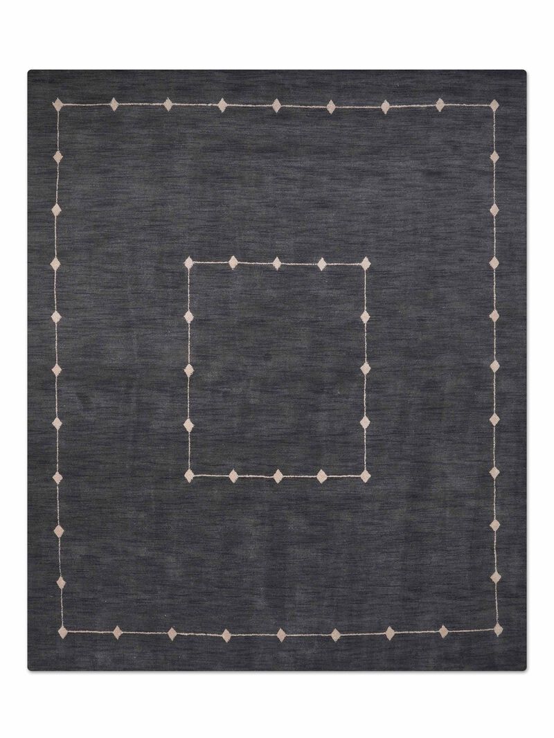 RUGSOTIC CARPETS HAND KNOTTED LOOM WOOL ECO-FRIENDLY AREA RUGS  - 8'x10', Rectangle, Charcoal Color, Geometric Modern Design, High Pile Thick Handmade Anti Skid Rugs for Living Room (L00532)