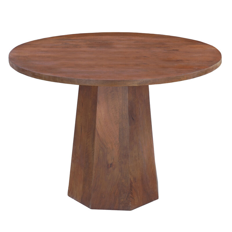 Koi Dining Table | 42" Round Top | Handmade Ambre Brown Mango Wood | Octagonal Pedestal Base