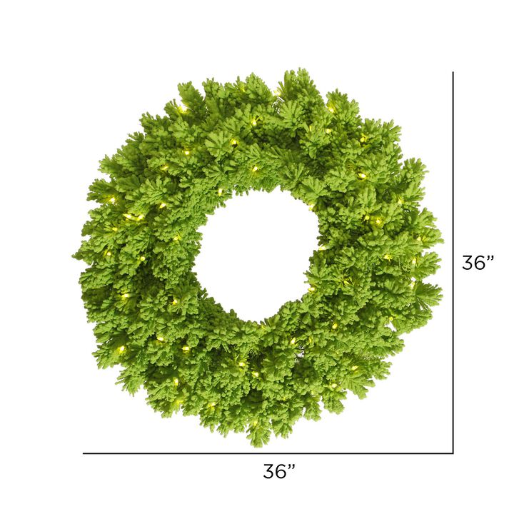 Vickerman 36" Flocked Lime Fir Artificial Christmas Wreath, Lime Dura-Lit LED Lights. - Faux Fir Christmas Wreath - Indoor Seasonal Home Decor