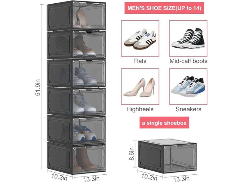 Shoe Organizer Black Box 6 Stackable Plastic Clear Box Magnetic image number 2