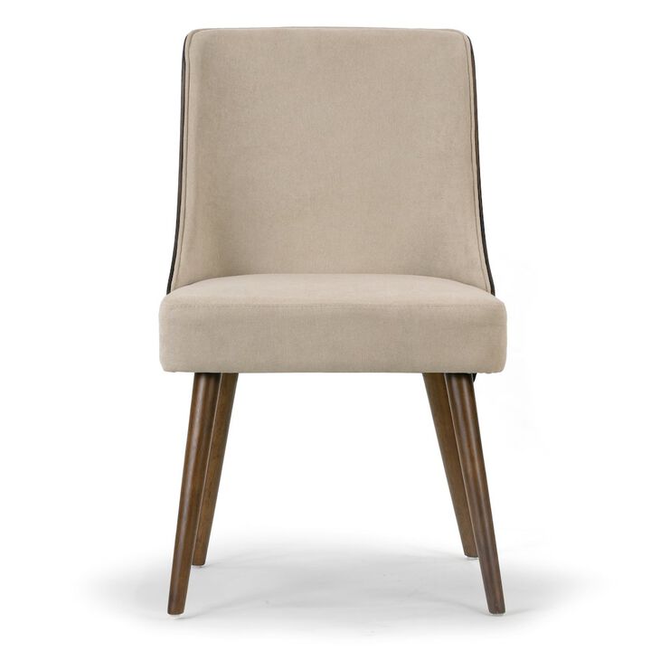 Glamour Home Set of 2 Beige Fabric Chair Dark Brown Bentwood Back and Solid Wood Legs