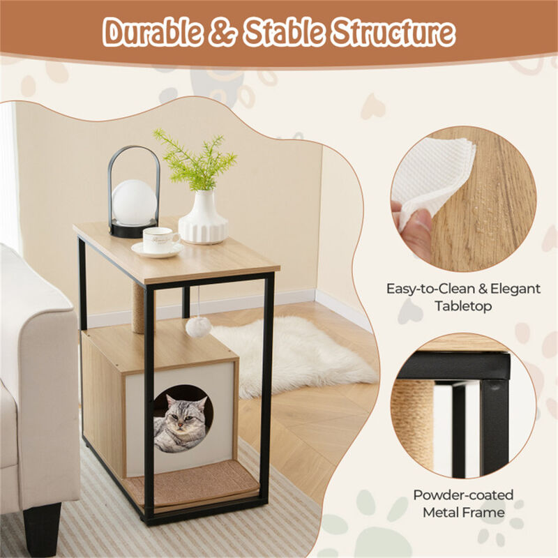 2-in-1 Cat Coffee Table & Cat House with Scratching Post, Stylish Pet Furniture