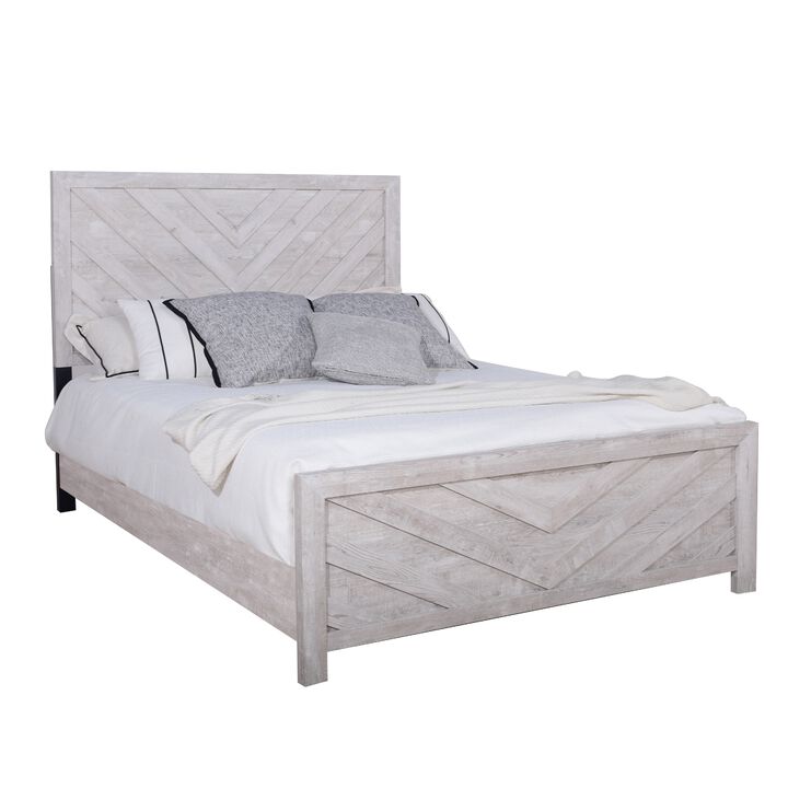 Bisca Bed with Chevron Patterned Design, Driftwood Finish