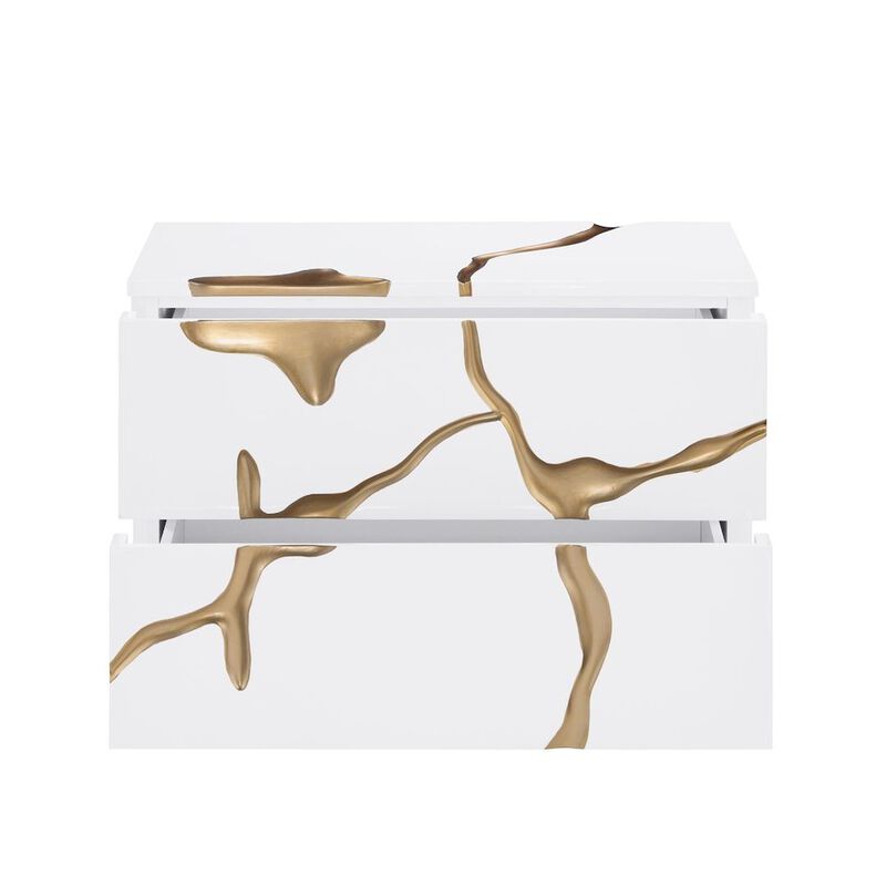 Best Master Furniture Trevello High-Gloss Lacquered Left Nightstand, Gold Accents (White) image number 3