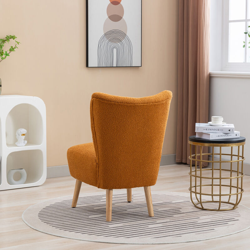 22.50''W Boucle Upholstered Armless Accent Chair Modern Slipper Chair, Cozy Curved Wingback Armchair, Corner Side Chair for Bedroom Living Room Office Cafe Lounge Hotel. Caramel