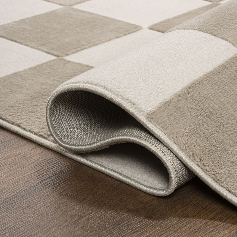 Thea Modern Geometric Checkerboard High-Low Area Rug.