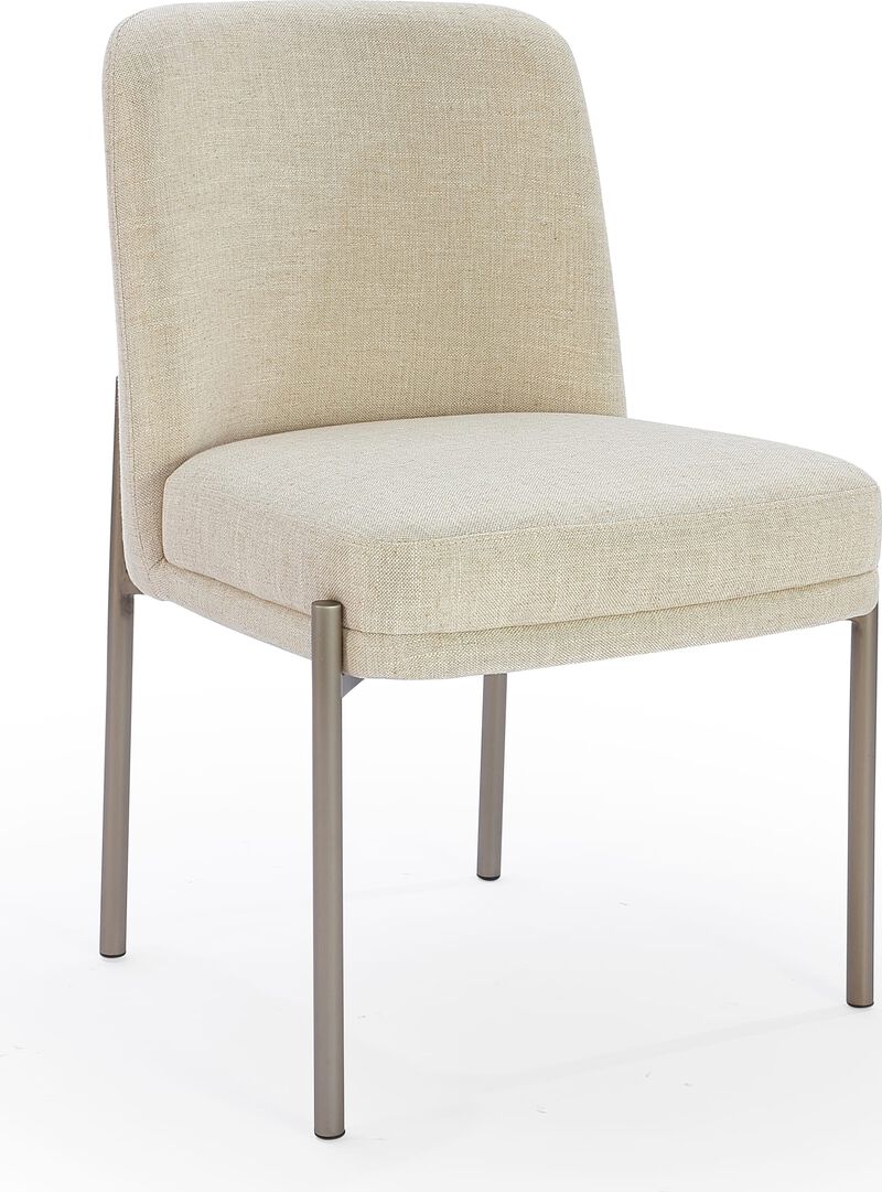 Dion Upholstered Dining Chair in Natural Light Linen and Brushed Nickel Metal - Set of 2