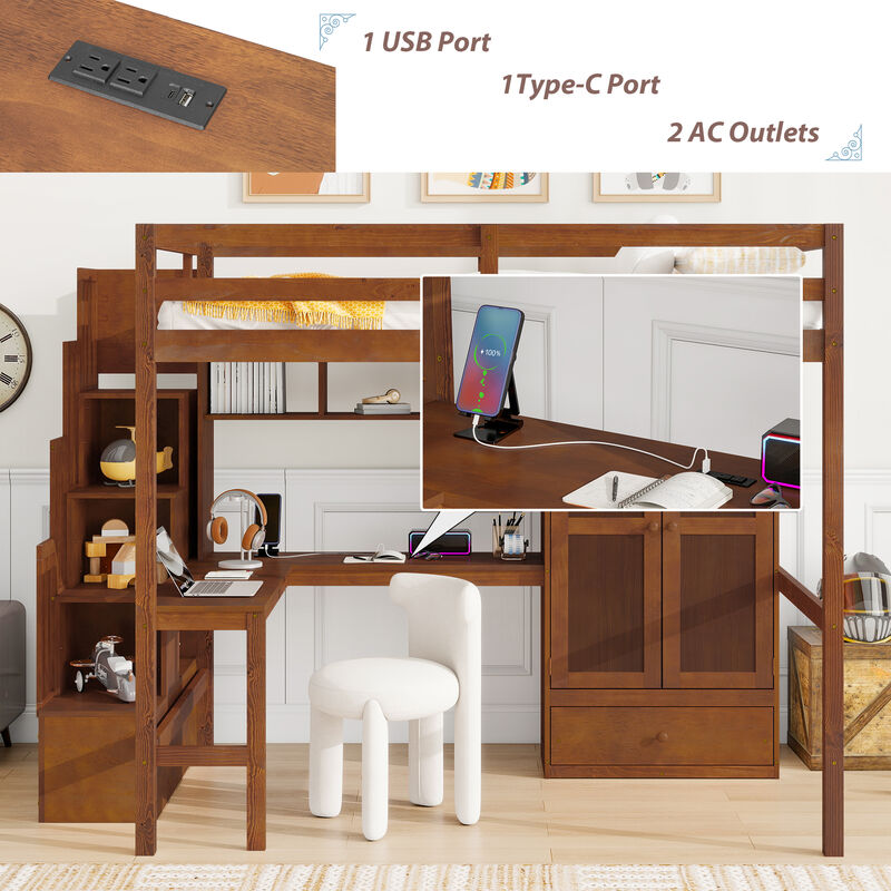 Whisen Full-Size Multifunctional Loft Bed with Integrated Workstation, Ample Storage, and Built-In Staircase image number 3