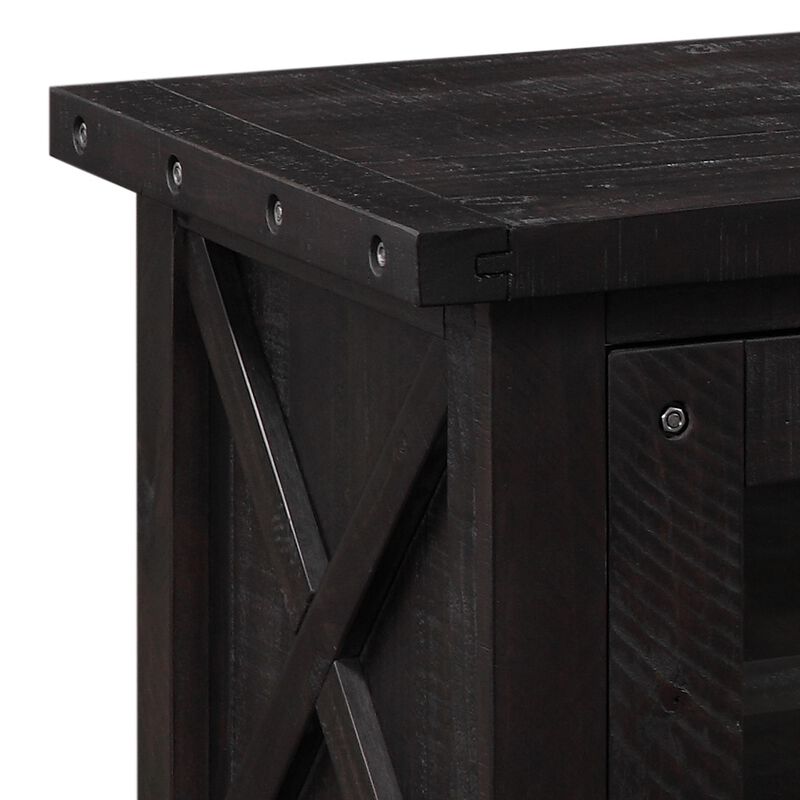 Three Open Shelves Entertainment Center with Exposed Bolts and Cross Bracing, Brown - Benzara image number 4