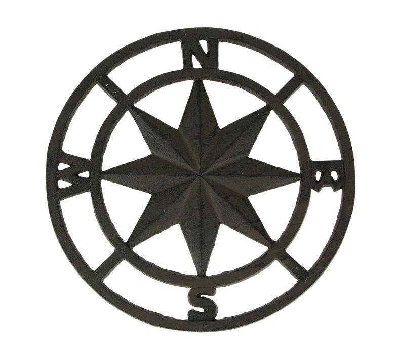 Brown Cast Iron Nautical Compass Rose Indoor/Outdoor Wall Hanging