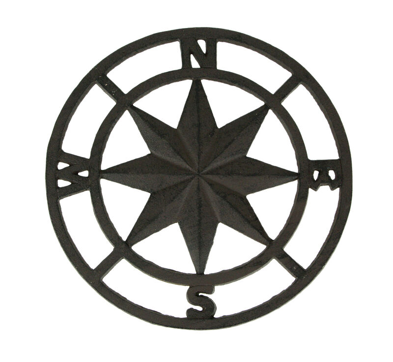Brown Cast Iron Nautical Compass Rose Indoor/Outdoor Wall Hanging image number 0
