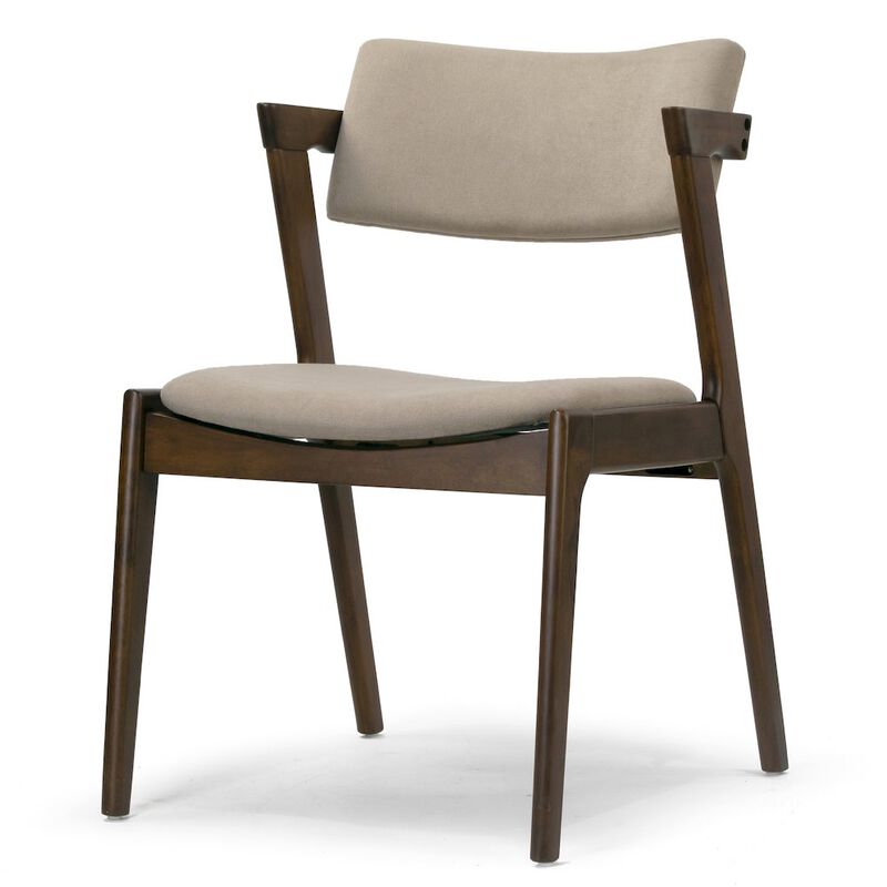 Glamour Home Set of 2 Auden Retro Modern Dark Brown Wood Wing Chair with Beige Fabric Seat