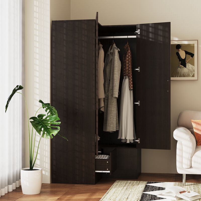 FUFU&GAGA Corner Wardrobe Closet with Adjustable Shelves and Drawers,(35.4" W x 35.4" D x 70.9" H), Dark Brown