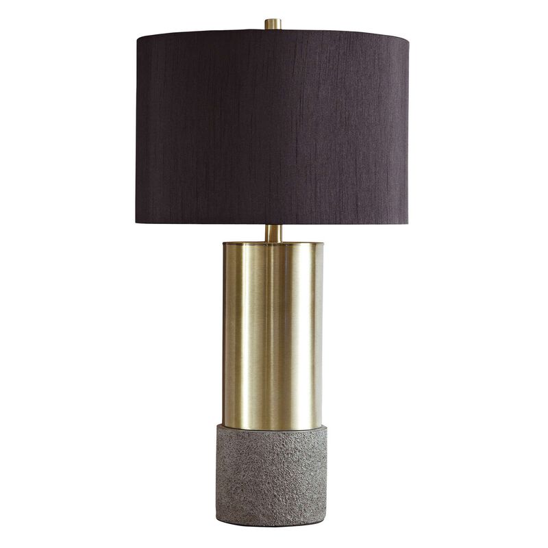Faux Concrete and Metal Base Table Lamp, Set of 2, Brass and Gray - Benzara