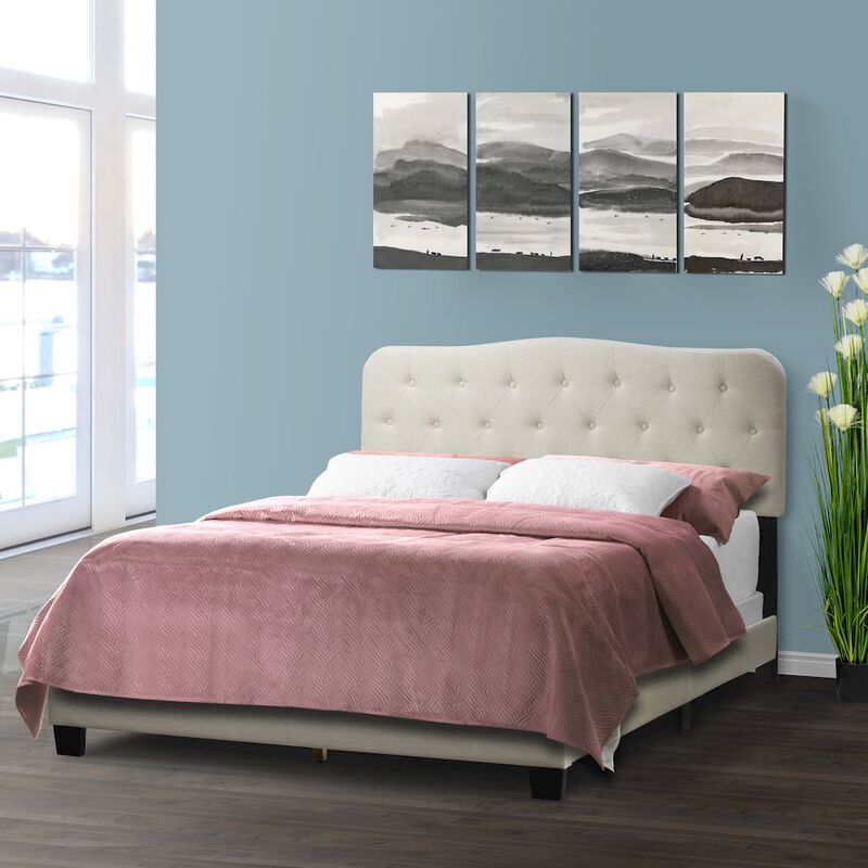 Glamour Home Artan Beige Fabric Queen Bed with Button Tufting