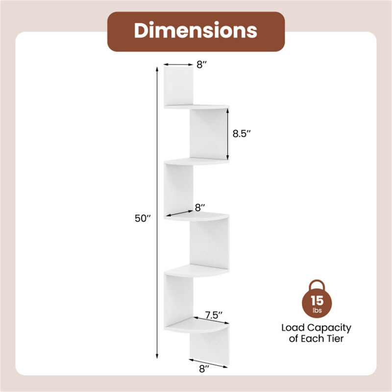 5-Layer Wall-Mounted Corner Shelf for Books and Home Decor image number 3