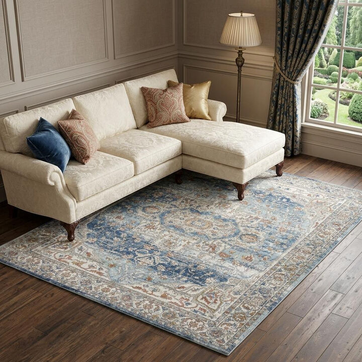 HomeRoots Medallion Power Loom Distressed Area Rug