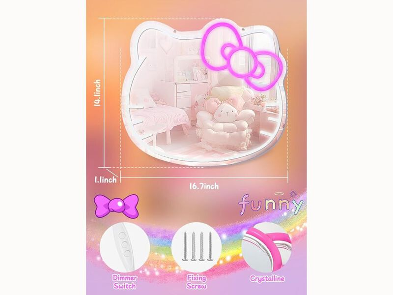 Anime Neon LED Vanity Mirror &ndash; Remote-Controlled Wall Decor for Teen Bedroom