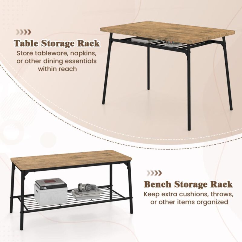 Hivvago 4 Piece Dining Table Set for 4 Metal Frame with Bench and 2 Chairs