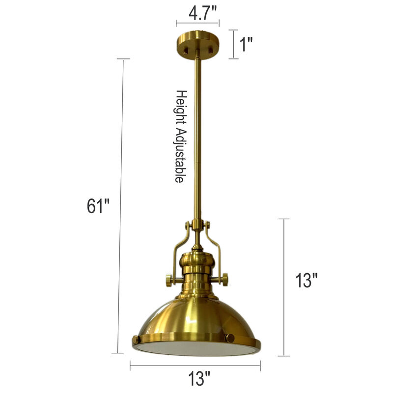 1-Light 13" Modern Industrial Antique Brass Single Dome Pendant Light For Kitchen Island image number 6