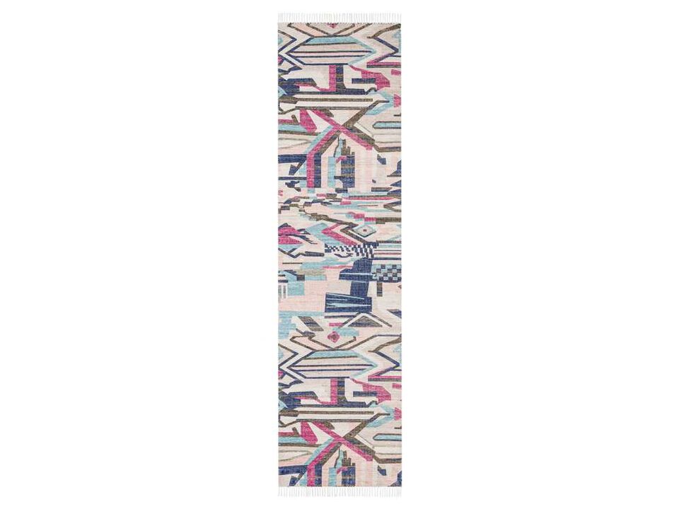 Lexi Blue and Pink Abstract Tribal PET Runner Rug