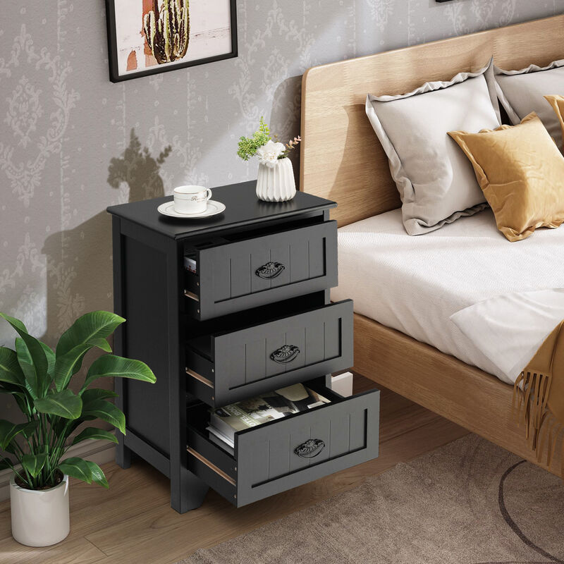 3 Drawers End Storage Wood Side Nightstand