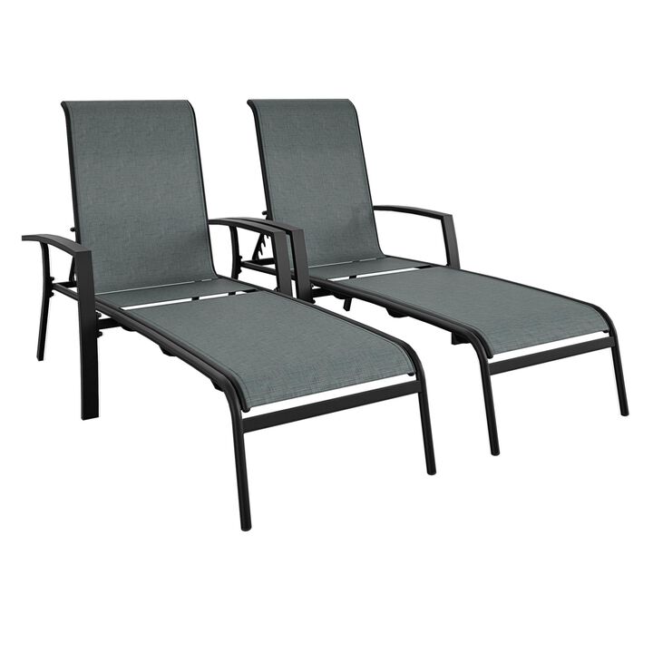 Outdoor Adjustable Aluminum Chaise Lounge Patio Furniture Set