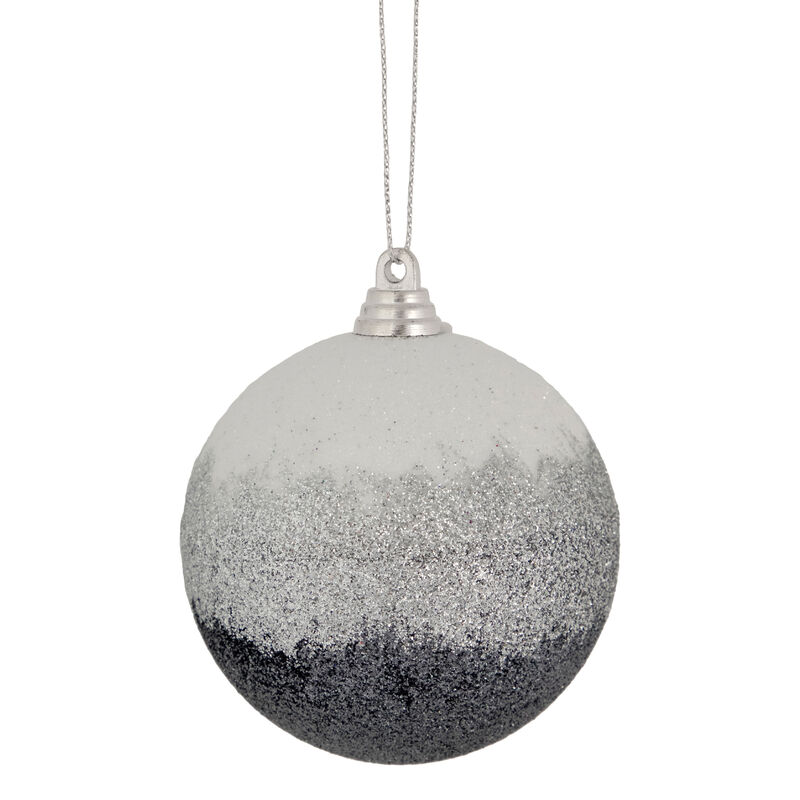 3" Silver and White Glitter Drenched Shatterproof Christmas Ball Ornament