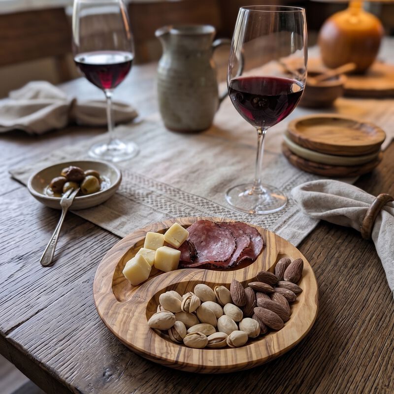 Olive Wood Yin-Yang Dual-Compartment Plate (7 in) &ndash; Charcuterie, Tapas & Serving Dish image number 2