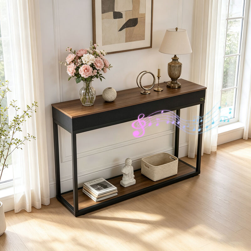 2 Tiers Modern Console Sofa Table with USB and Bluetooth Speaker Entryway Table image number 3