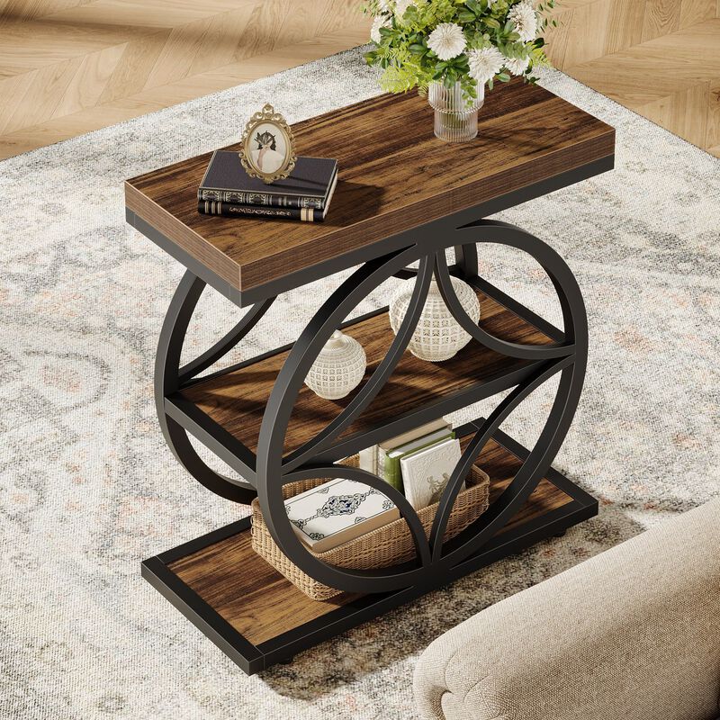 Narrow Industrial Bedside Table with 3-Tier Storage, End Table image number 6