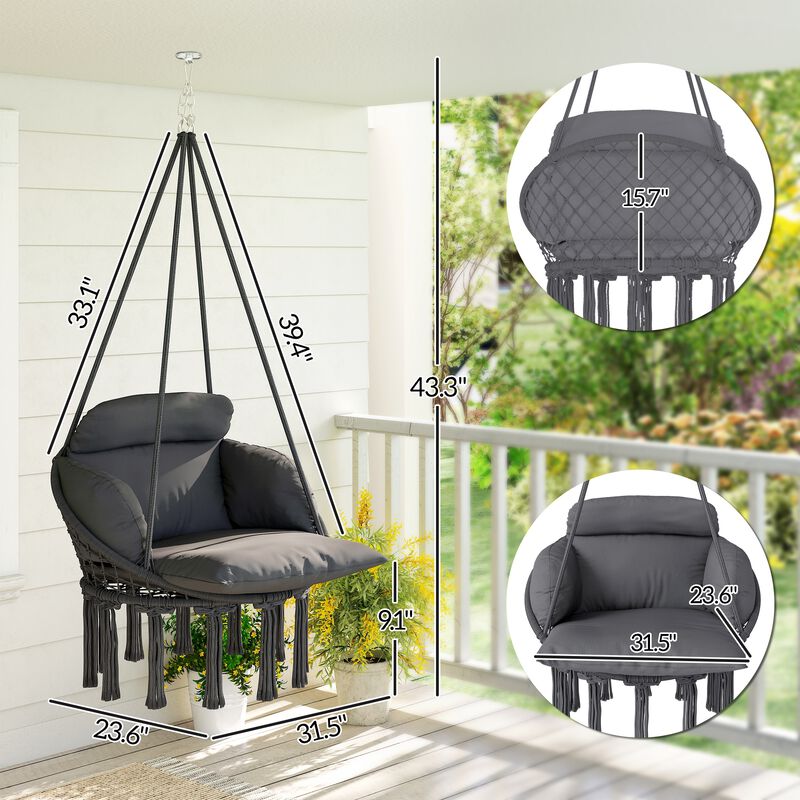 Hivvago Macrame Hammock Swing Chair with Cushion & Stand image number 2