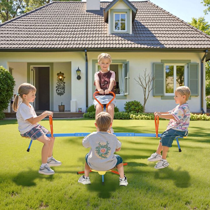 Kids Seesaw Sit and Spin Teeter Totter, 4 Seat Outdoor Playground Equipment