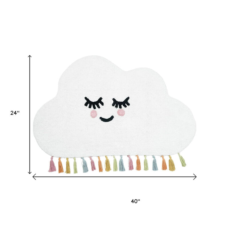 HomeRoots Cloud Shape Smiley Face Washable Area Rug With Tassels image number 3