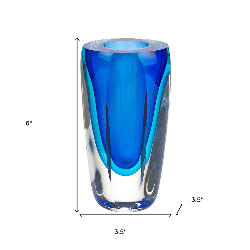 HomeRoots 6" Blue And Clear Cylinder Crystal Glass Table Vase image number 5