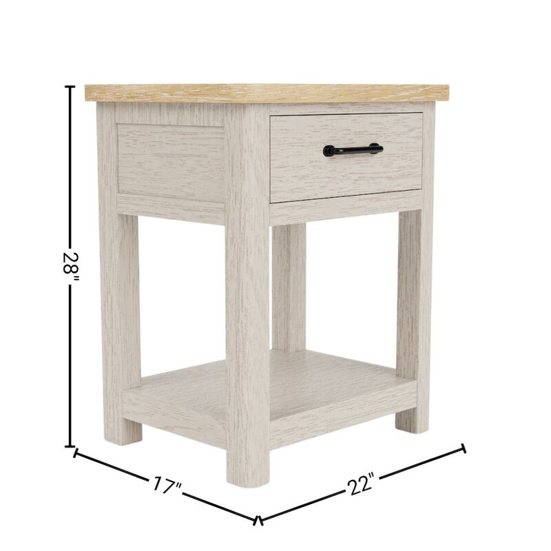 FurniFact Wood Nightstand with Drawer &ndash; Beige End Table Bedroom Accent Storage image number 7