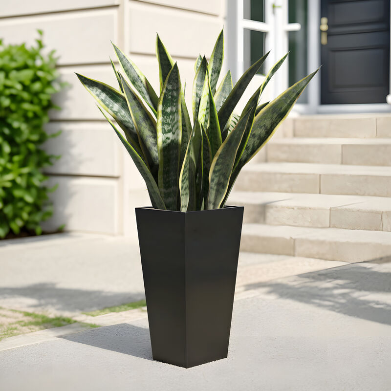 Metal Tapered Planter Garden Plant Pot with Drainage Hole and Rubber Plug