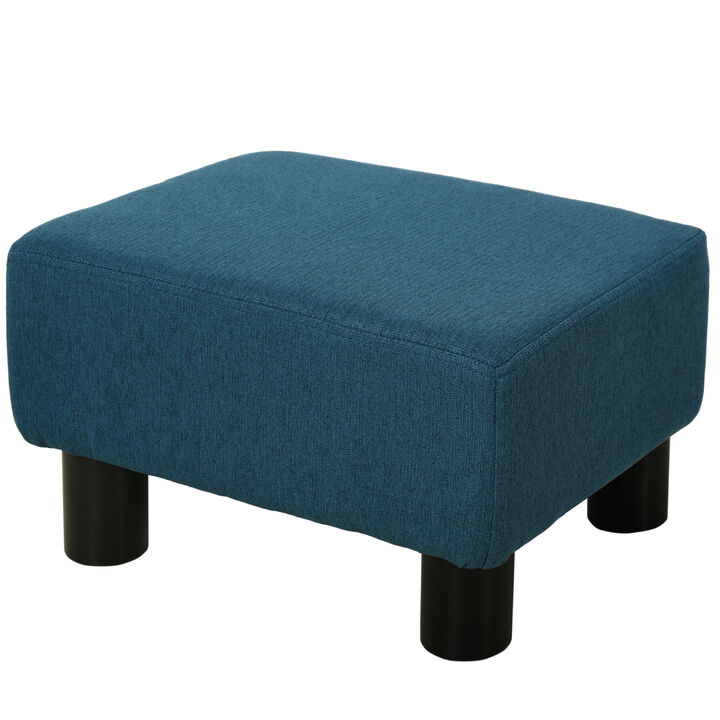 HOMCOM Ottoman Foot Rest, Small Foot Stool with Linen Fabric Upholstery and Plastic Legs, Cube Ottoman for Living Room, Blue