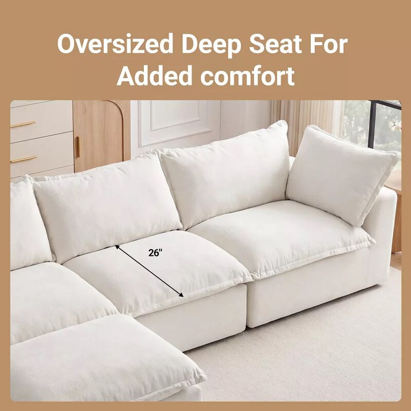 Vipbear 130 Inch Oversized Modular L Shaped Cloud Sectional Sofa with Movable Ottoman, Living Room image number 3
