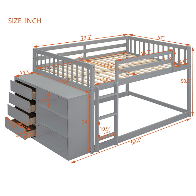 Whisen 92.4"x57" Full over Full Bunk Bed with 4 Drawers 3 Shelves, Solid Wood for Kids Bedroom image number 9