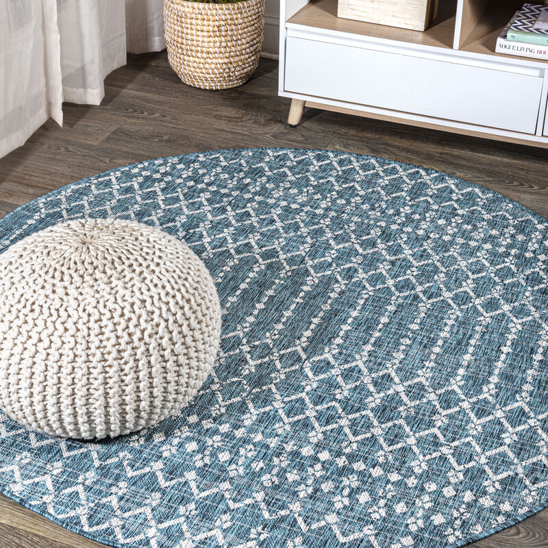 Ourika Moroccan Geometric Textured Weave Round Indoor/Outdoor Area Rug