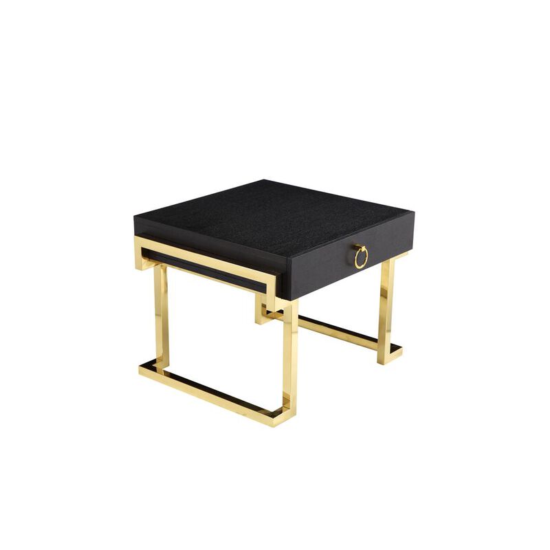 90210 Furniture Julia Side Table In Black Ash Veneer And Gold
