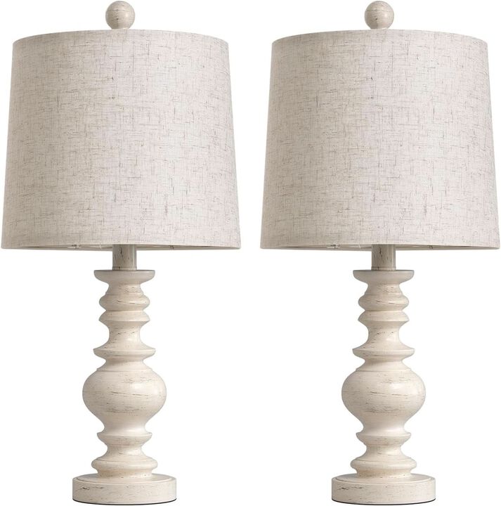 ShipItFurniture Antique White Rustic Table Lamps Twin Pack Deluxe