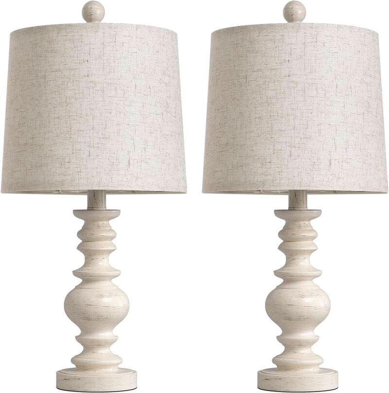 ShipItFurniture Antique White Rustic Table Lamps Twin Pack Deluxe image number 0