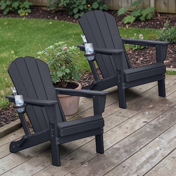 Hivvago Set of 2 Folding Adirondack Chairs with Cup Holders