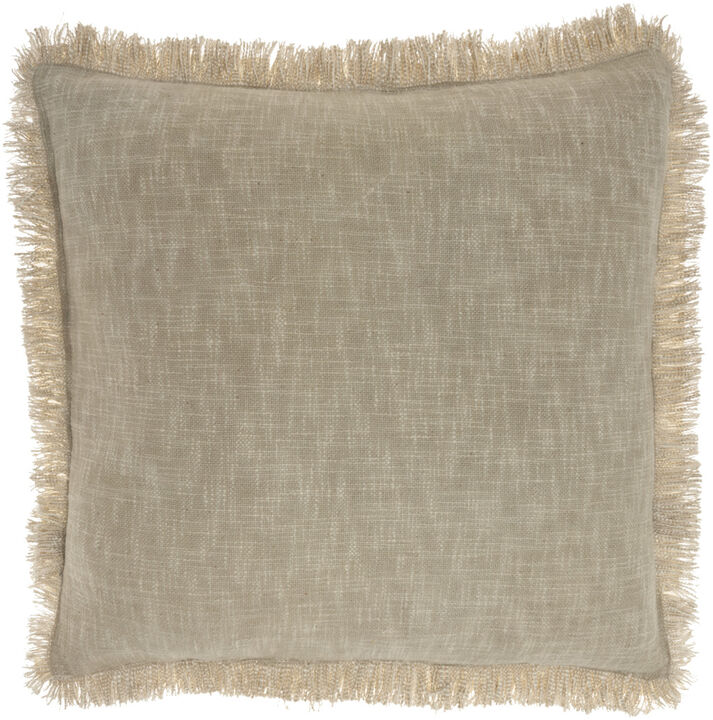 HomeRoots 22" Taupe Cotton Throw Pillow With Fringe