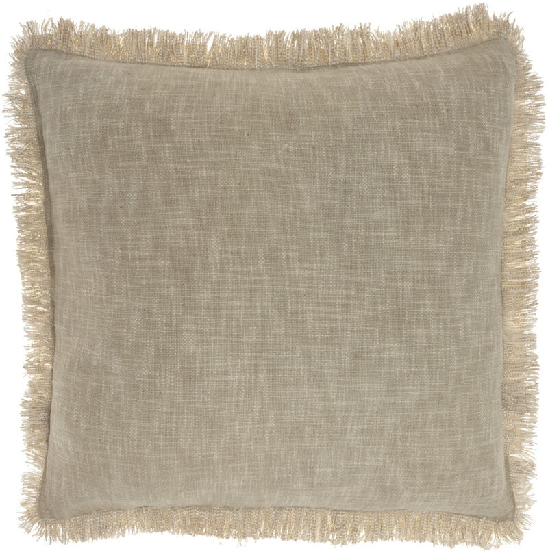 HomeRoots 22" Taupe Cotton Throw Pillow With Fringe image number 0