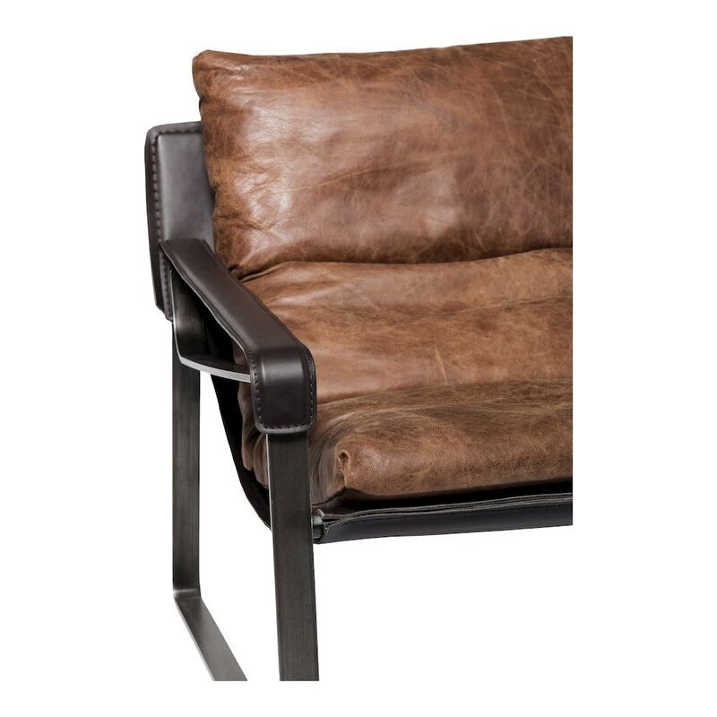 Starlight Canyon Home Mid Century Rustic Armchair Brown Leather with Black Iron Frame image number 5
