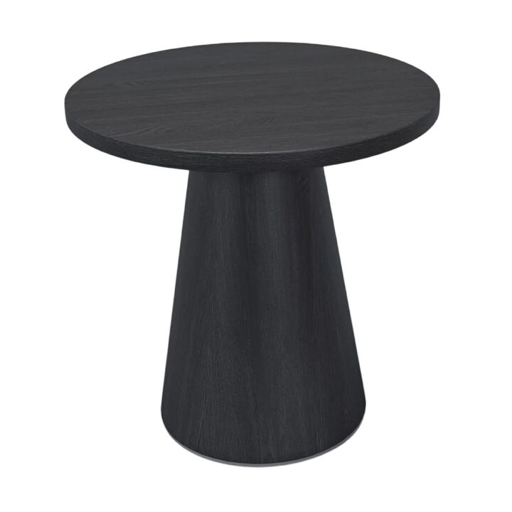 Side End Table, 24 Inch Spacious Round Top, Black Veneer Tapered Base