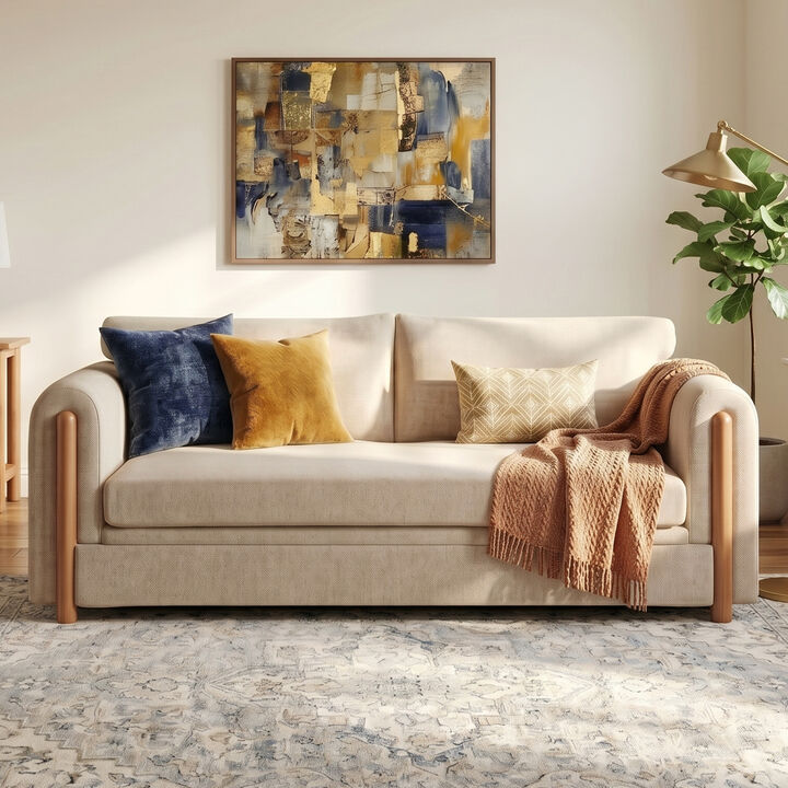 Merax Modern 3-Seater Chenille Sofa with Sculptural Curved Armrests & Rubber Wood Accents